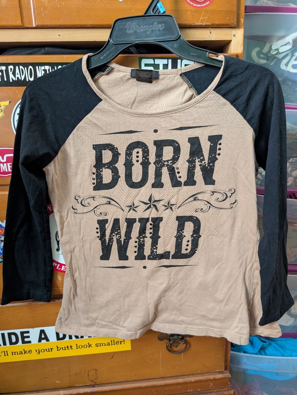 'Born Wild' Long Sleeve Shirt - Tan & Black